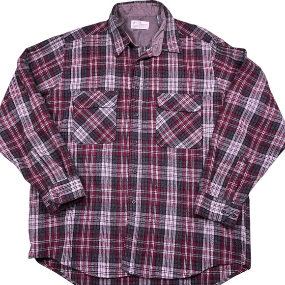 Vintage 70s/80s Sears plaid wool button front flannel made in Korea XL tall - Picture 1 of 8